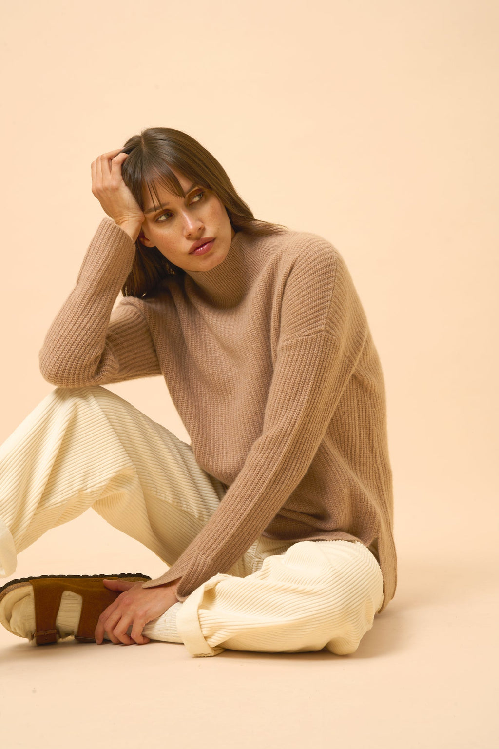 4-Ply Roll Neck Jumper - Louise - Camel Marl