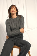 Pull Col Rond 4 Fils Alice - 100% Cachemire 4 Fils - Anthracite Chiné - Femme