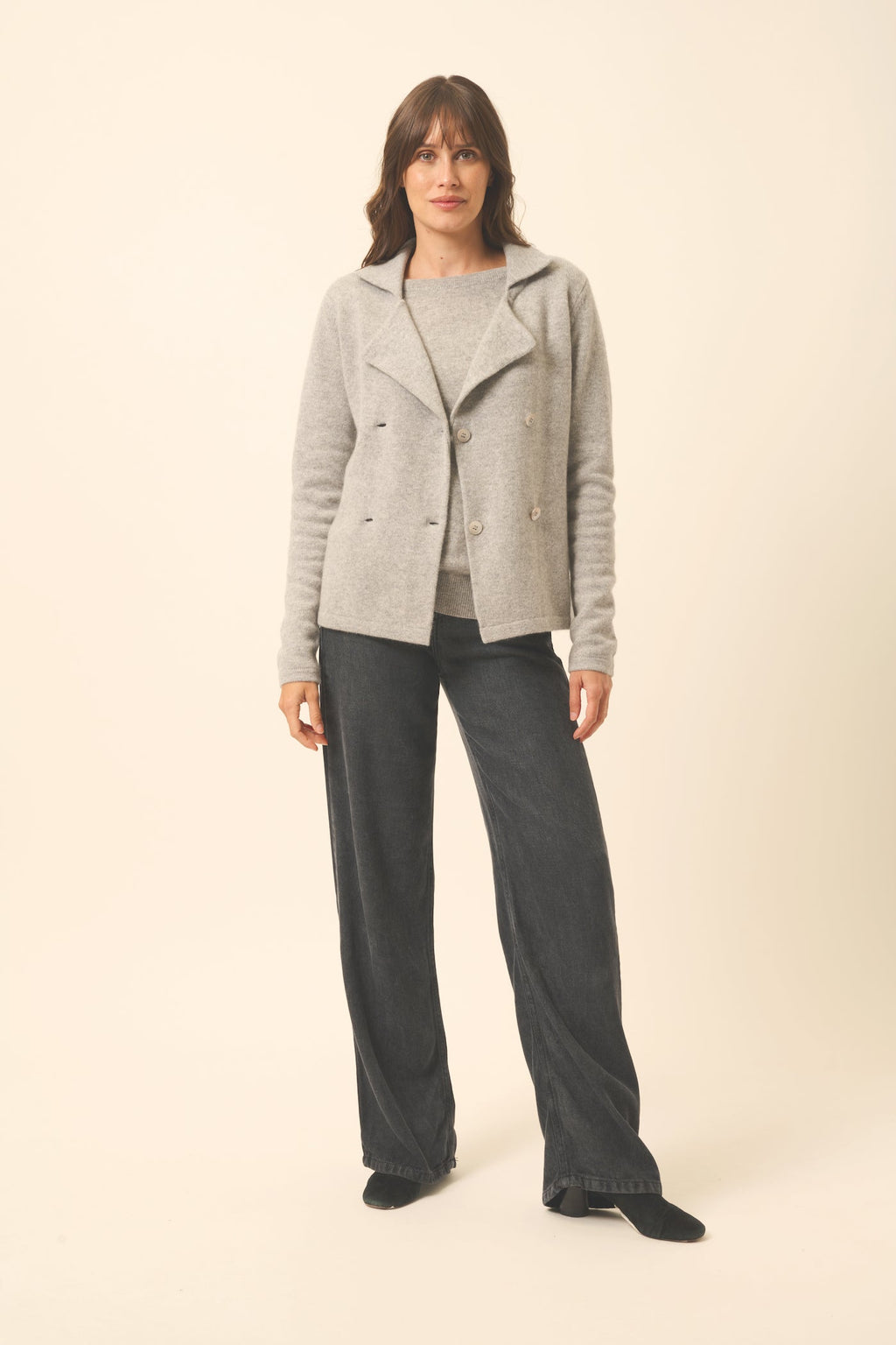 Buttoned Tailored Collar 4-Ply Jacket Chloe - 100% 4-Ply Cashmere - Cloud Marl - Women