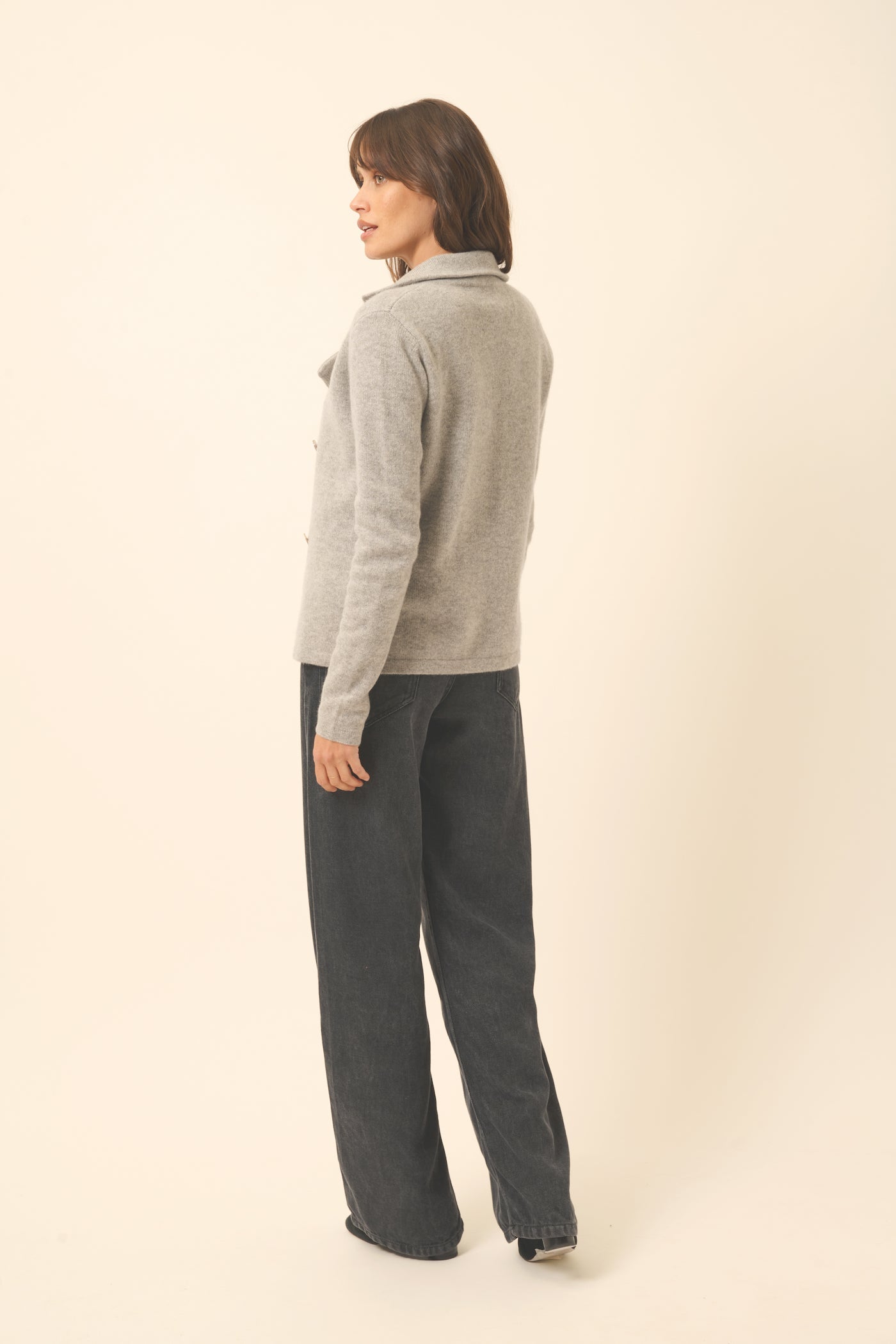 Buttoned Tailored Collar 4-Ply Jacket Chloe - 100% 4-Ply Cashmere - Cloud Marl - Women
