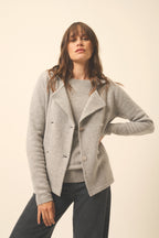 Veste Boutonnée Col Tailleur 4 Fils Chloe - 100% Cachemire 4 Fils - Nuage Chiné - Femme