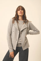 Buttoned Tailored Collar 4-Ply Jacket Chloe - 100% 4-Ply Cashmere - Cloud Marl - Women