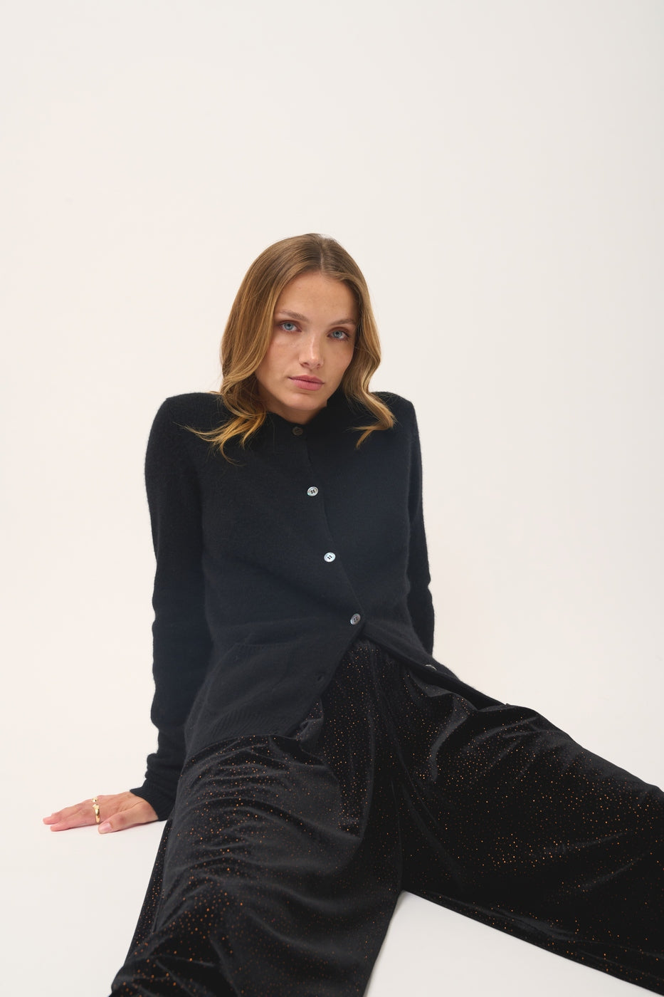 Cardigan Col Rond 4 Fils - Rose - Noir