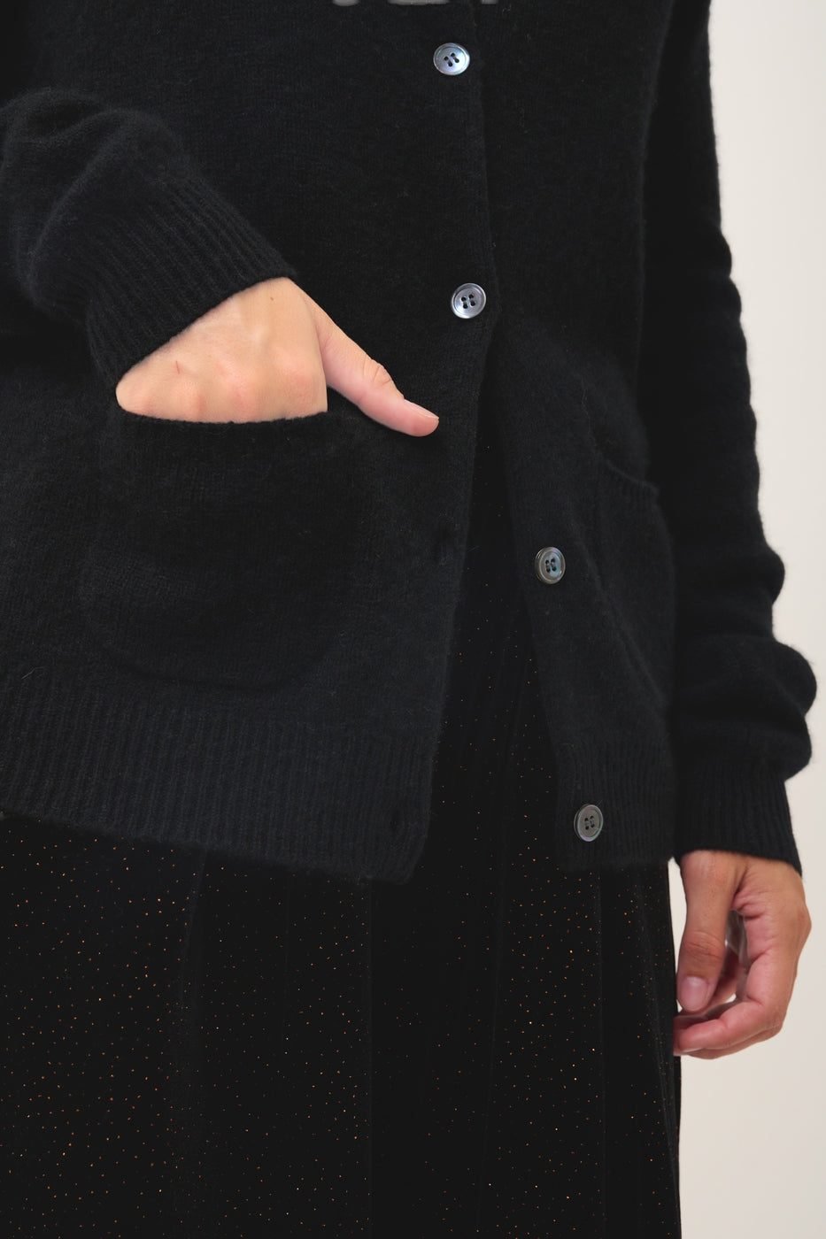 Cardigan Col Rond 4 Fils - Rose - Noir