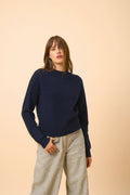Jersey con cuello redondo y cremallera trasera - Jona - Azul marino