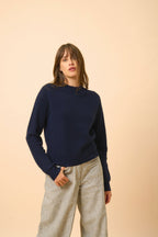 Jersey con cuello redondo y cremallera trasera - Jona - Azul marino