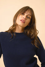 Pull Col Rond Zippé Dos - Jona - Navy