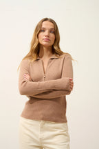 Polo Cuello con Cremallera Mangas Largas - Kristjan - Camel Chiné