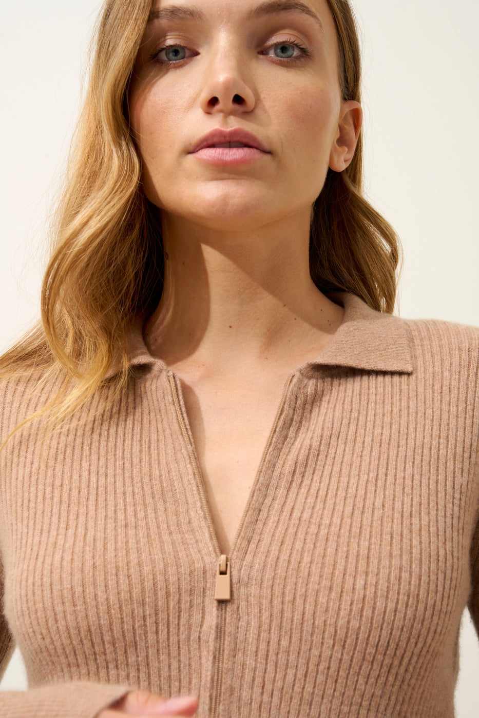 Polo Cuello con Cremallera Mangas Largas - Kristjan - Camel Chiné
