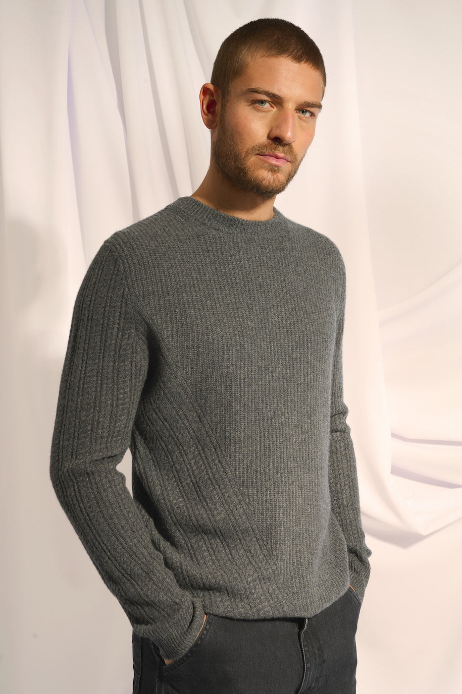 Pull Col Rond 4 Fils Lukka - Anthracite Chiné