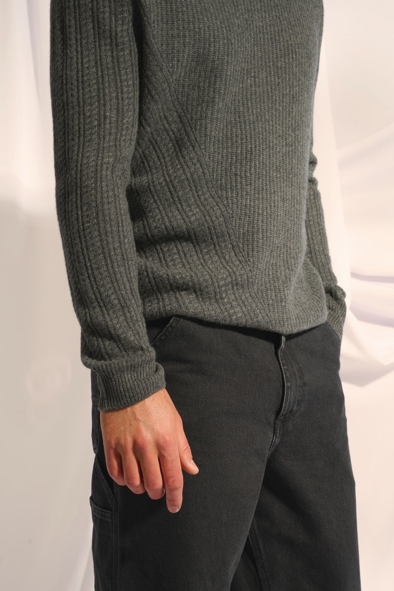 Pull Col Rond 4 Fils Lukka - Anthracite Chiné