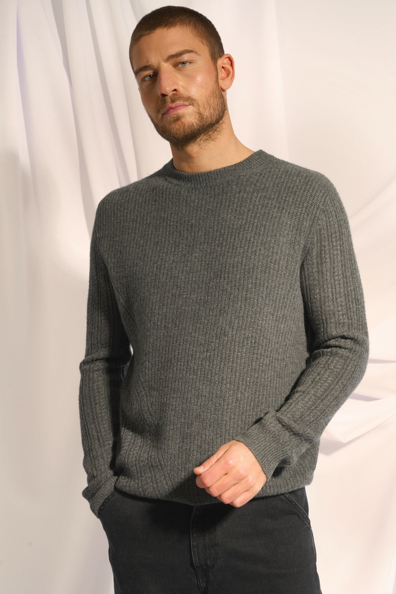 Pull Col Rond 4 Fils Lukka - Anthracite Chiné
