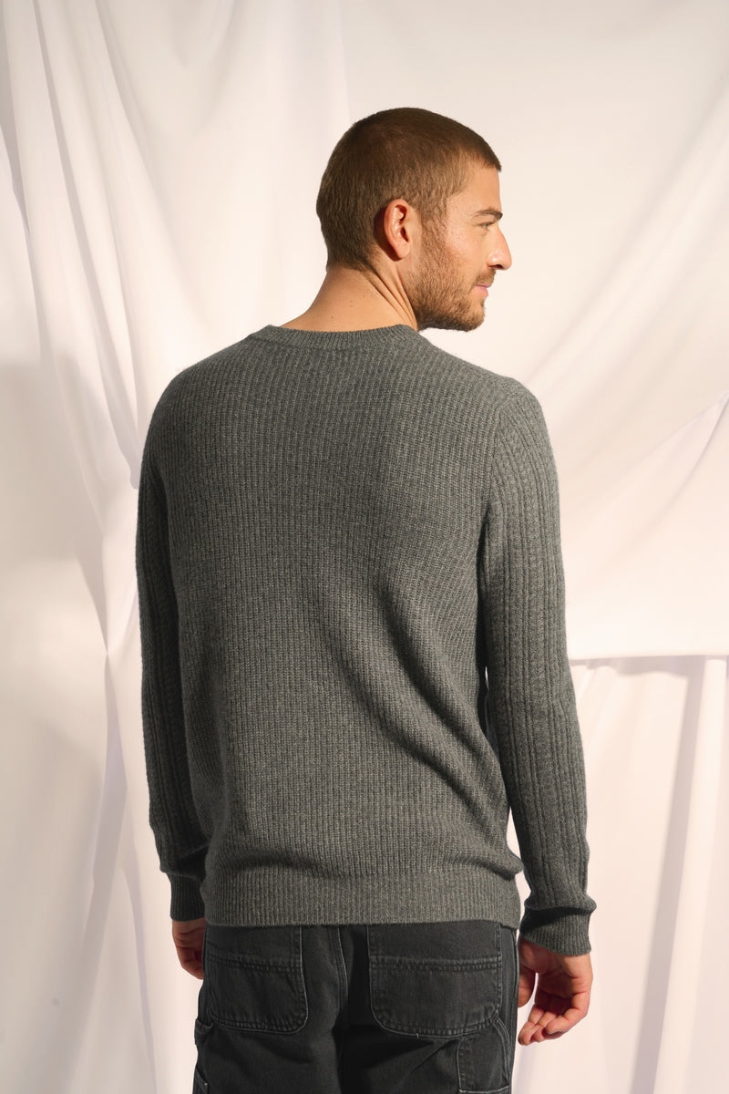 Pull Col Rond 4 Fils Lukka - Anthracite Chiné