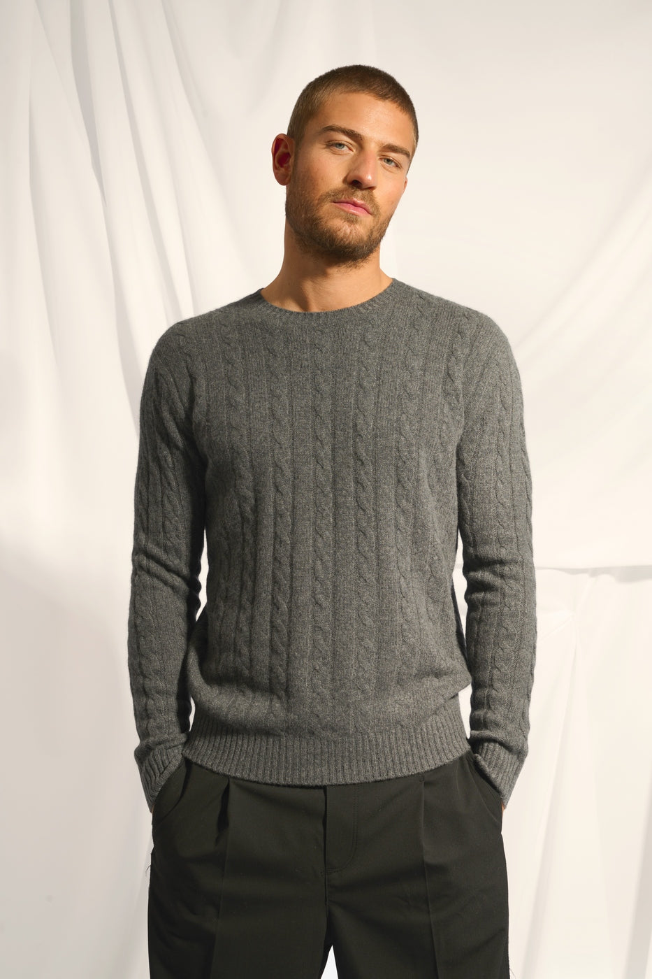 Four-Ply Crew-Neck Jumper - Darri - Mottled Anthracite
