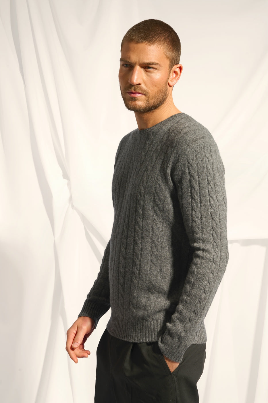 Four-Ply Crew-Neck Jumper - Darri - Mottled Anthracite