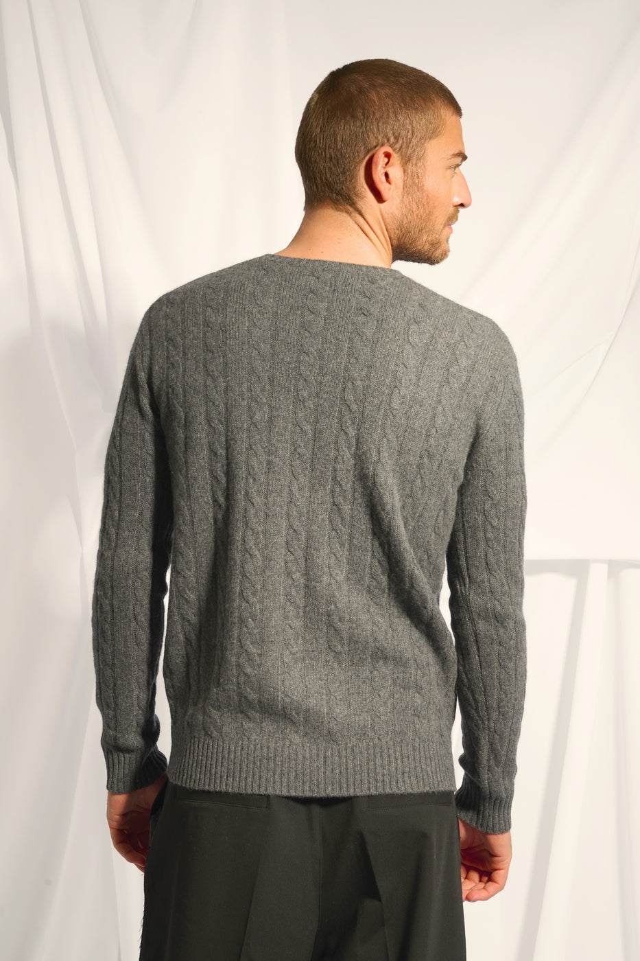 Four-Ply Crew-Neck Jumper - Darri - Mottled Anthracite