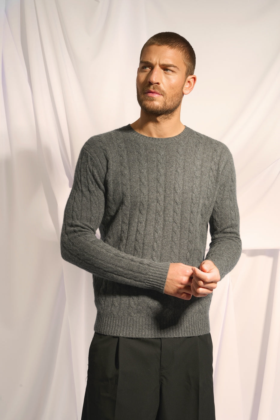 Four-Ply Crew-Neck Jumper - Darri - Mottled Anthracite