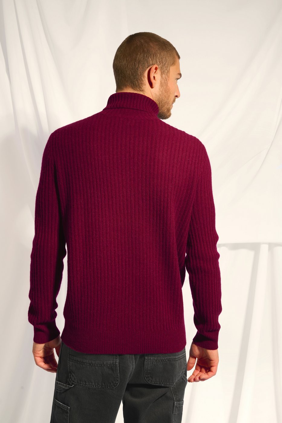 4-Ply Roll-Neck Jumper - Noi - Bordeaux