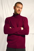 4-Ply Roll-Neck Jumper - Noi - Bordeaux