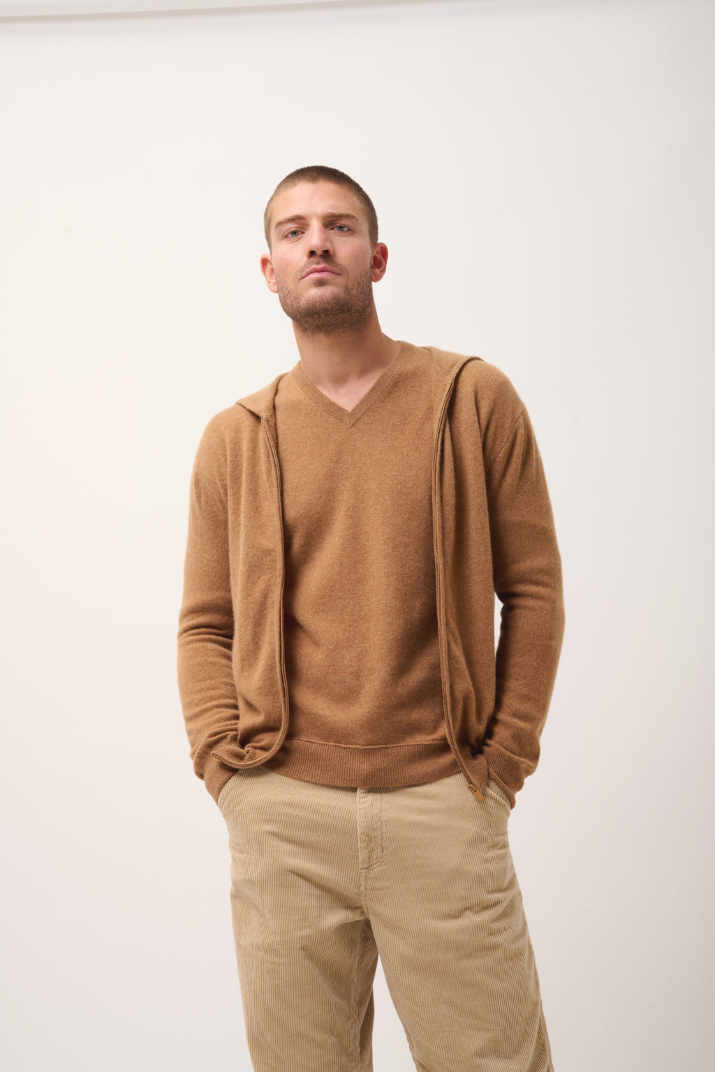 Zip-Up Hooded Cardigan - Elliot - Hazelnut