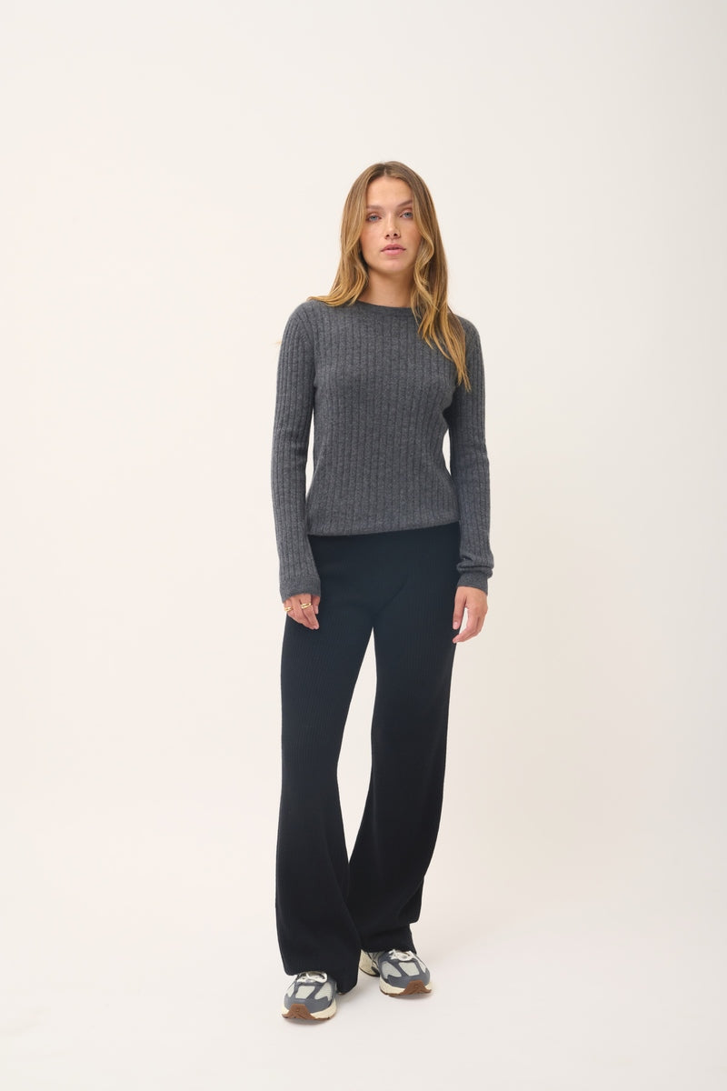 Avana Crew-Neck Jumper - 100% 2-Ply Cashmere - Mottled Anthracite - Women's