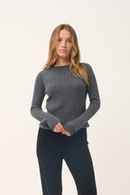 Avana Crew-Neck Jumper - 100% 2-Ply Cashmere - Mottled Anthracite - Women's