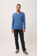 Pull Col V 4 Fils - Nathan - Bleu Denim