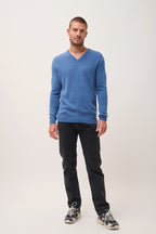 Pull Col V 4 Fils - Nathan - Bleu Denim