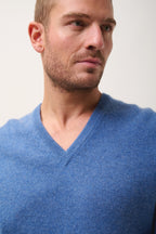 Pull Col V 4 Fils - Nathan - Bleu Denim