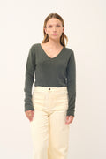 Pull Col V  - Joan - Kaki Chiné