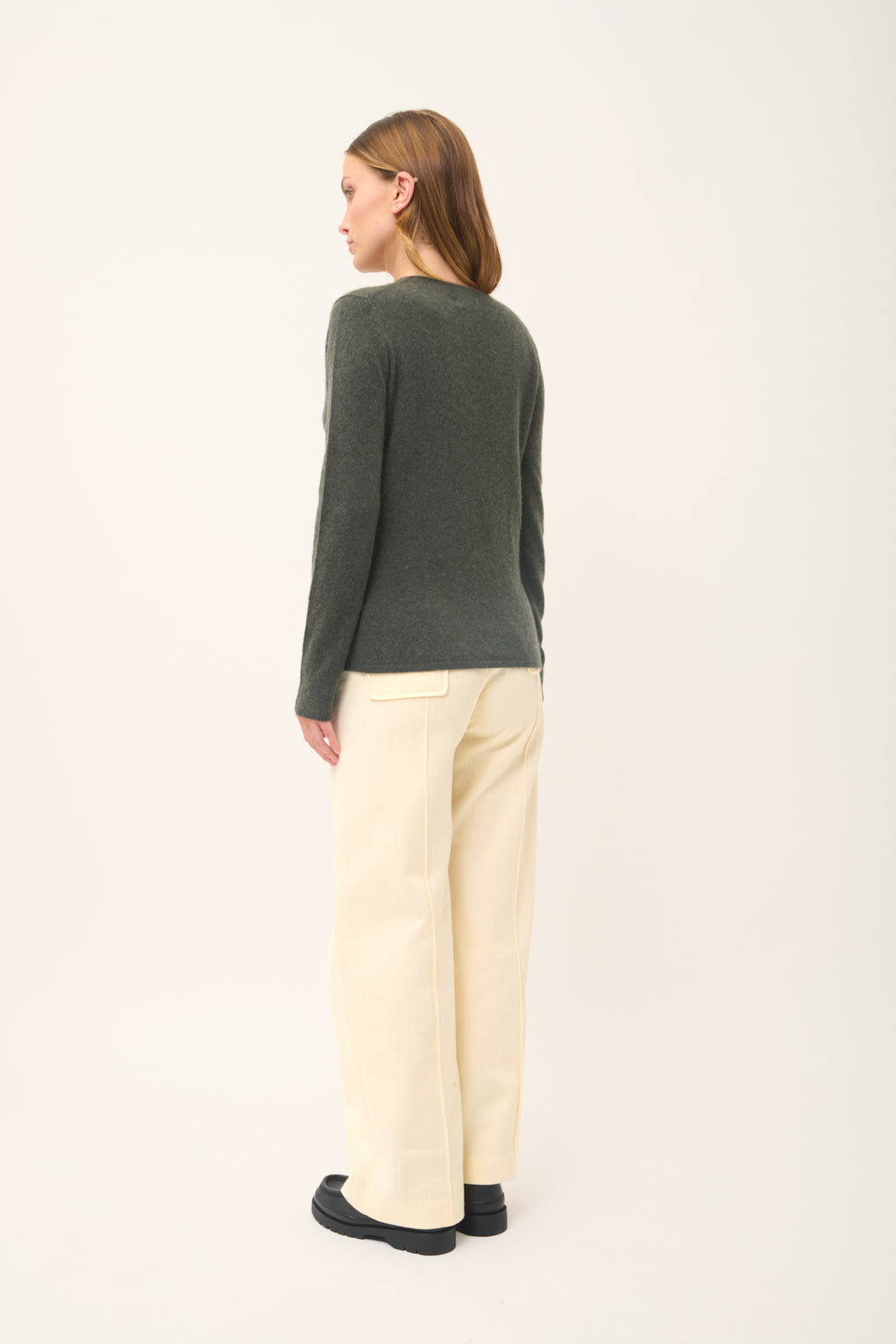 Pull Col V  - Joan - Kaki Chiné