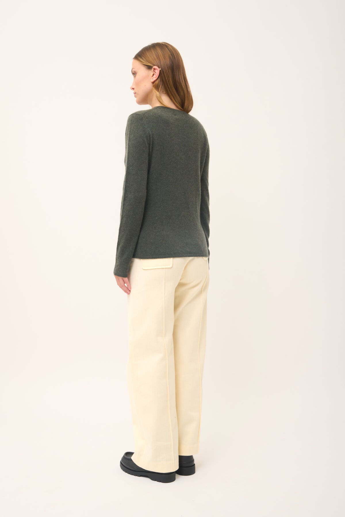 Pull Col V  - Joan - Kaki Chiné
