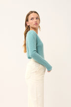 Pull Col V  - Joan - Vert Chiné