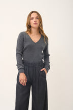 Pull Col V 4 Fils - Abby - Anthracite Chiné
