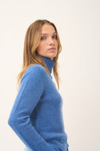 Four-Ply Roll-Neck Jumper June - 100% Four-Ply Cashmere - Denim Blue - Women