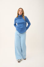 Four-Ply Roll-Neck Jumper June - 100% Four-Ply Cashmere - Denim Blue - Women