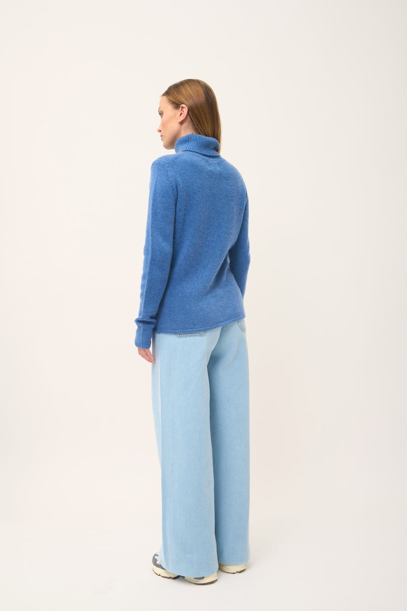 Four-Ply Roll-Neck Jumper June - 100% Four-Ply Cashmere - Denim Blue - Women
