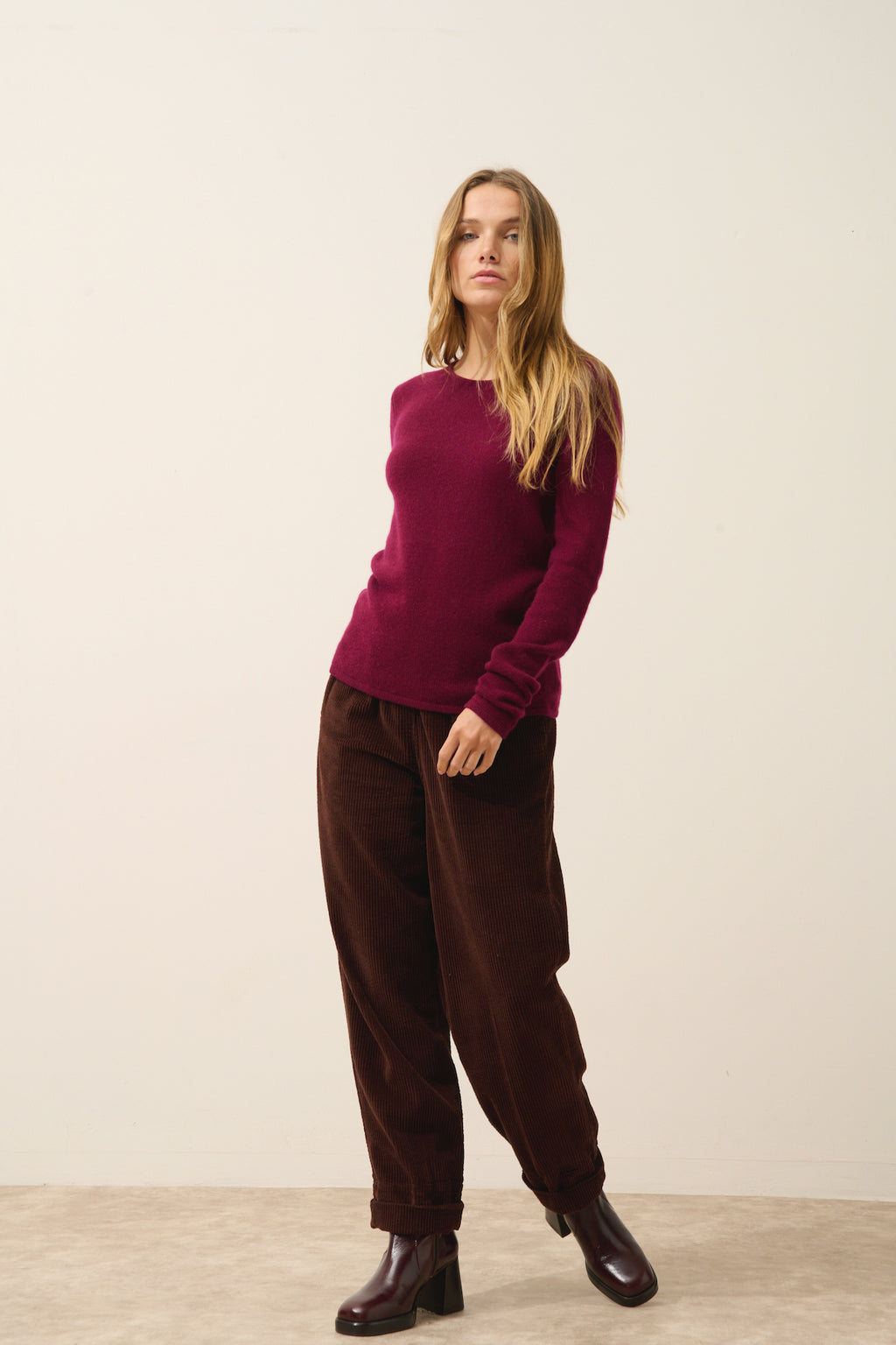 Pull Col Rond 4 Fils - Joyce - Bordeaux