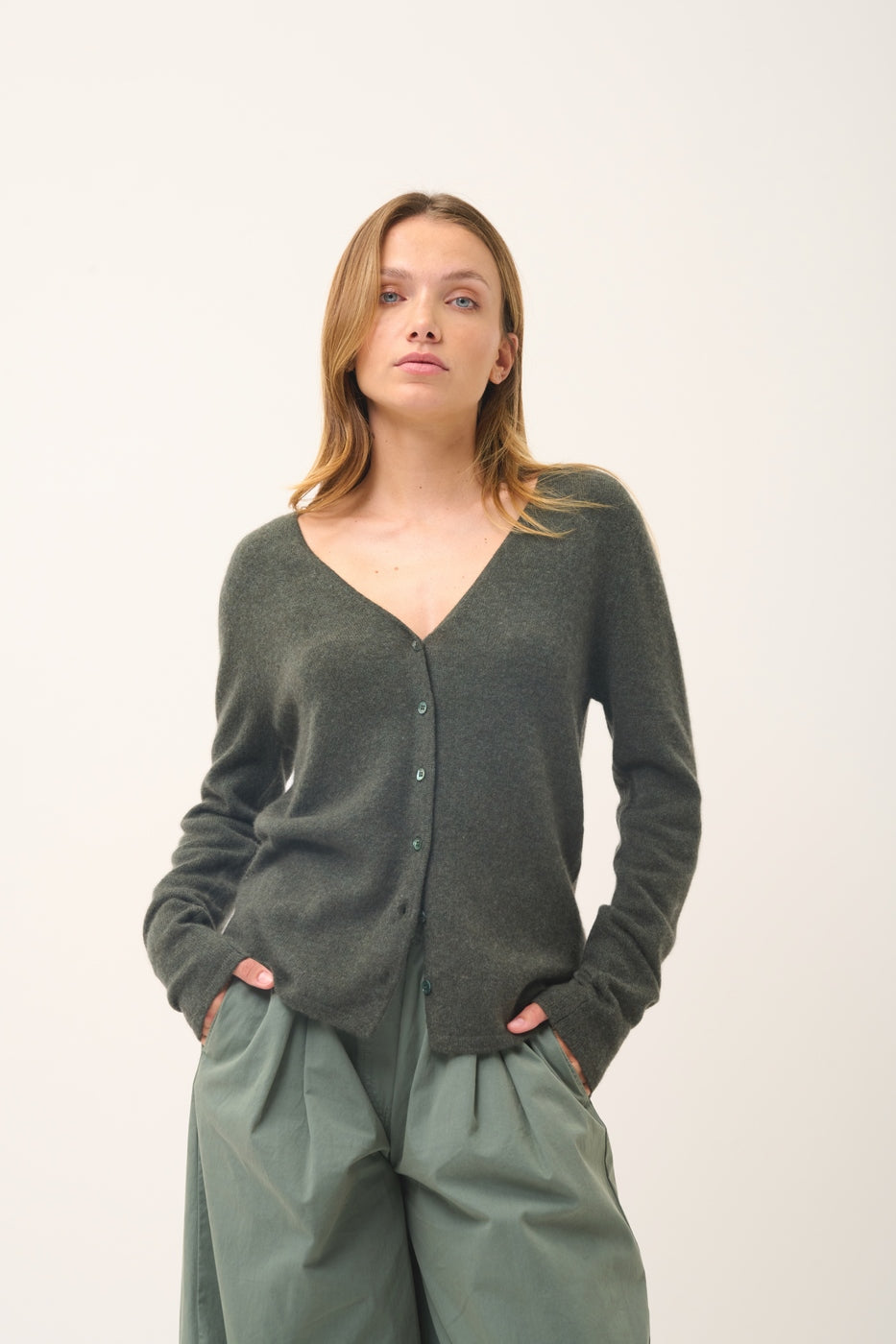 Cardigan Col V - Norma - Kaki Chiné