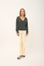 V-Neck Jumper - Phoebe - Marl Khaki