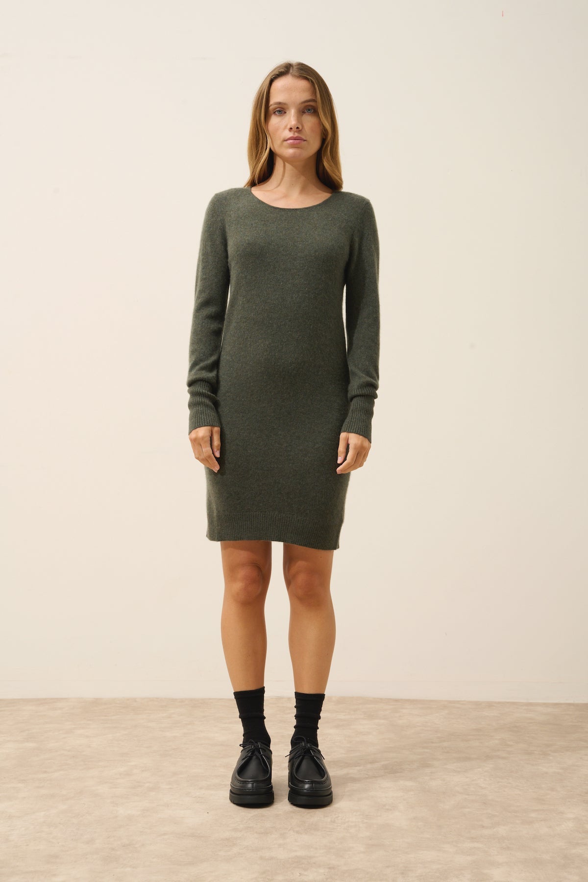 Robe Col Rond - Susan - Kaki Chiné