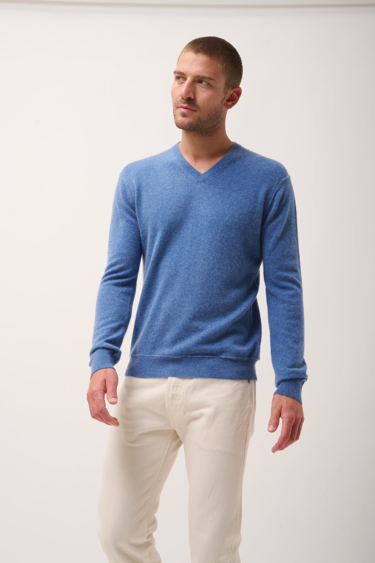 Pull Col V  - Tom - Bleu Denim