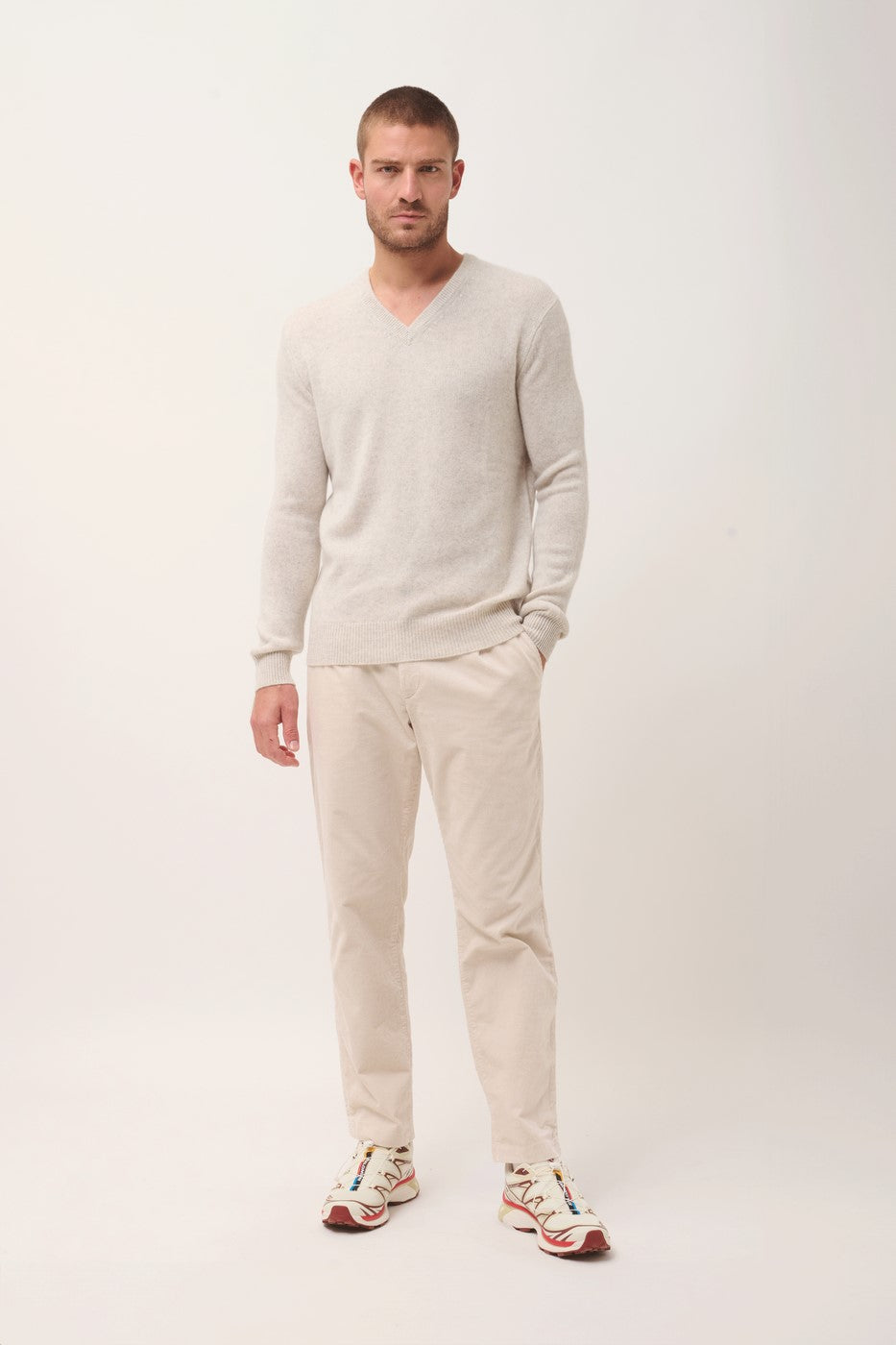 Pull Col V 4 Fils - Nathan - Gris Perle Chiné