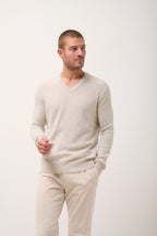 Pull Col V 4 Fils - Nathan  - Gris Perle Chiné