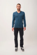 Pull Col V 4 Fils-Nathan -100% Cachemire, 4 Fils-Vert Canard Chiné-Homme