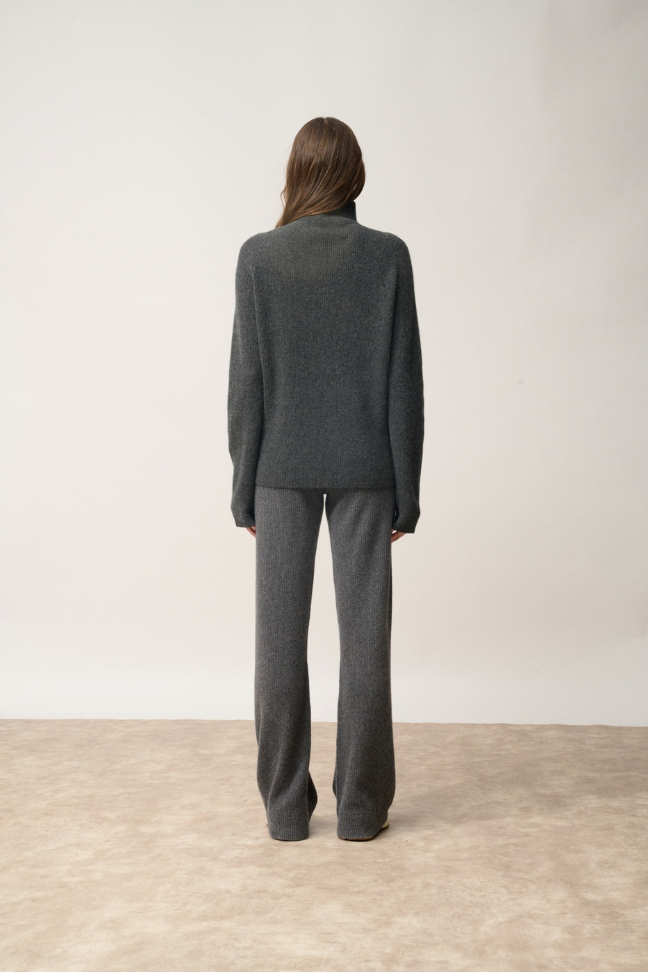 Pull Col Montant-Alyssa-100% Cachemire, 2 Fils-Carbone Chiné-Femme