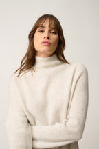 Pull Col Montant-Alyssa-100% Cachemire, 2 Fils-Gris Perle Chiné-Femme
