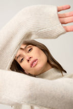 Pull Col Montant-Alyssa-100% Cachemire, 2 Fils-Gris Perle Chiné-Femme