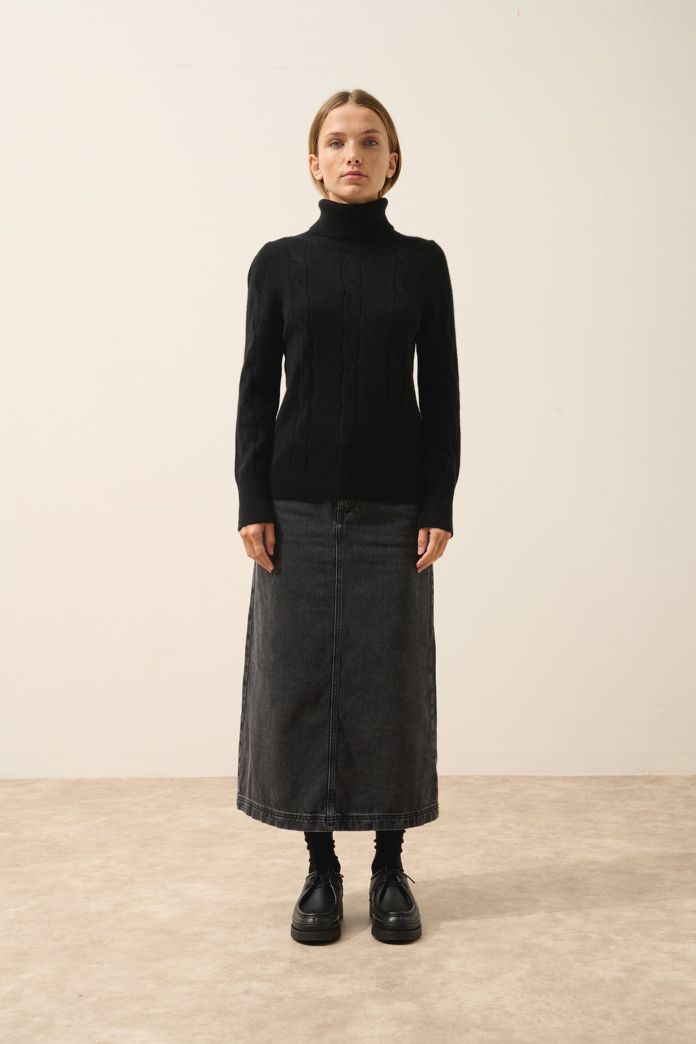 Just Cashmere - Pull Col Roulé Estelle - 100% Cachemire 4 Fils - Noir - Femme