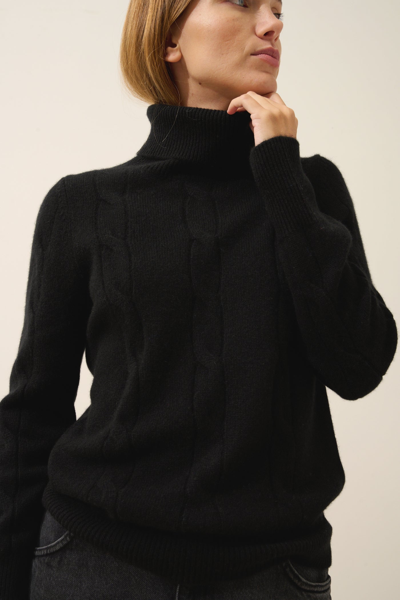 Just Cashmere - Pull Col Roulé Estelle - 100% Cachemire 4 Fils - Noir - Femme